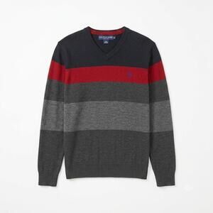 US Polo Assn Mens Striped Colorblock V-Neck Knit Sweater